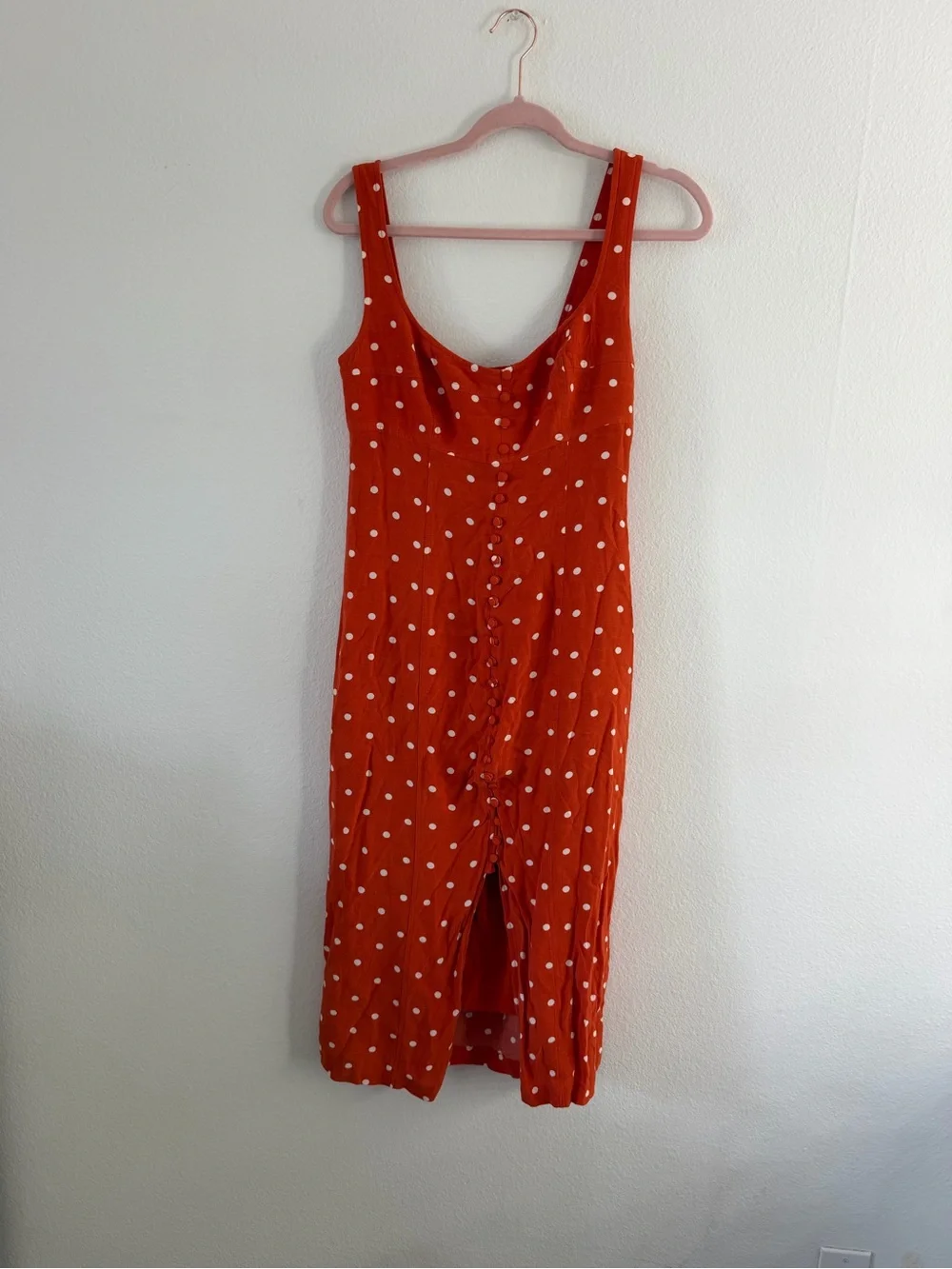 Maeve Anthropologie Orange Polka Dot Midi Dress with Front Slit Size 2 - Picture 3 of 7